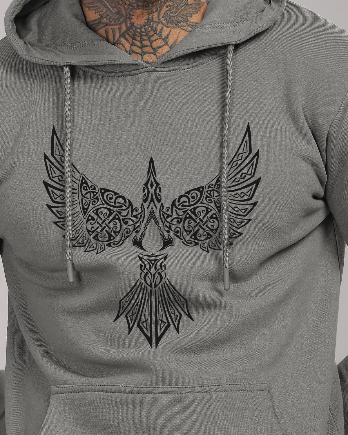 Men Steel Grey Printed Hoodie