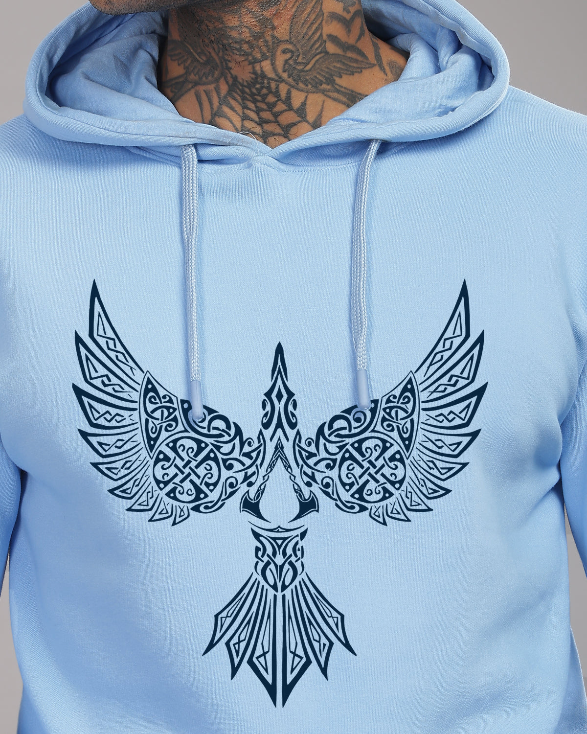 Men Sky Blue Printed Hoodie