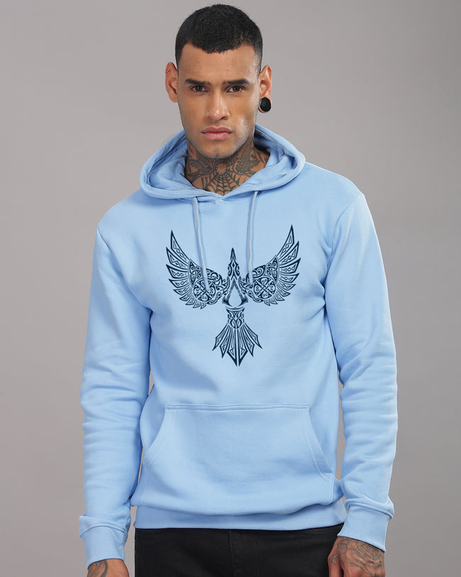 Men Sky Blue Printed Hoodie