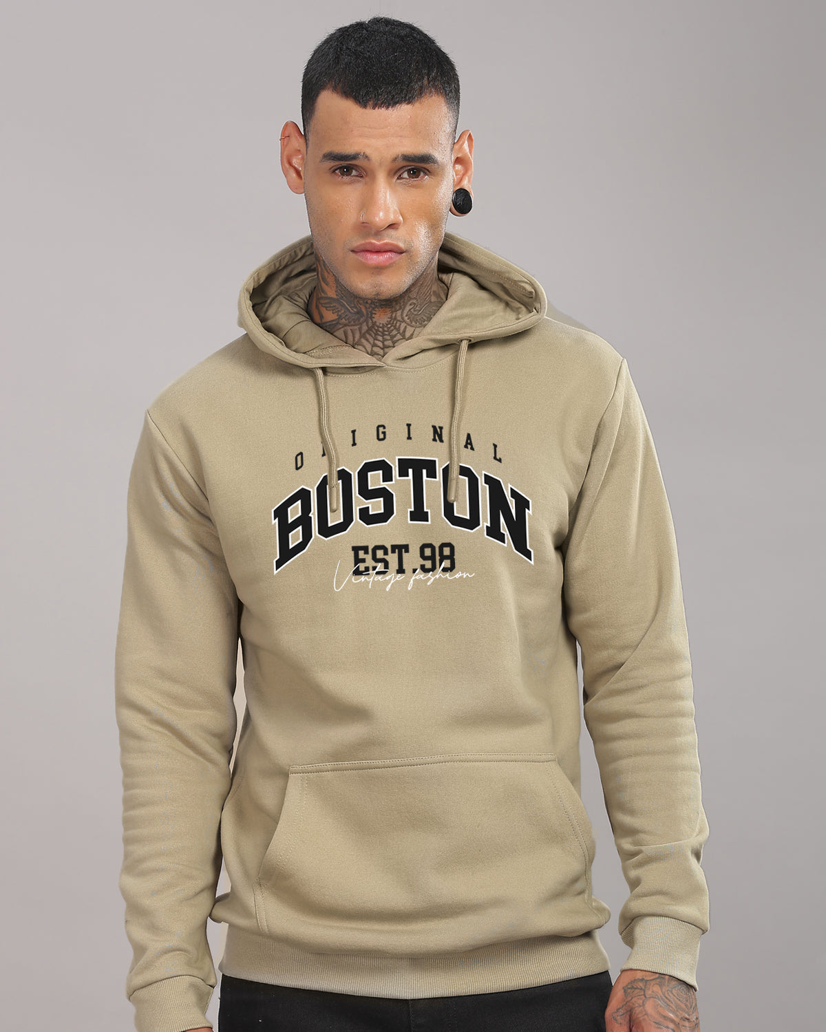 Men Beige Printed Hoodie