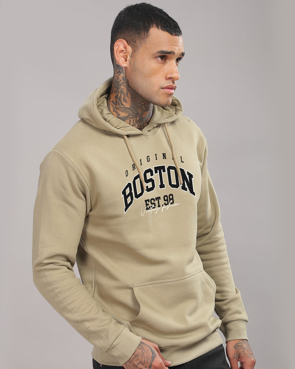 Men Beige Printed Hoodie