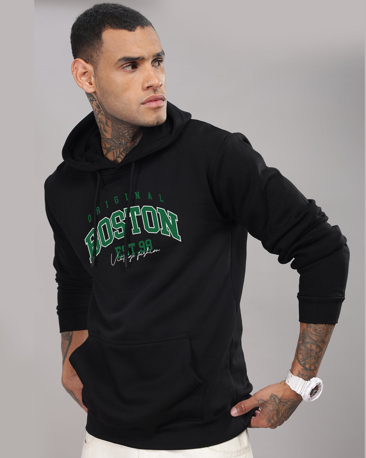 Men Black Printed Hoodie
