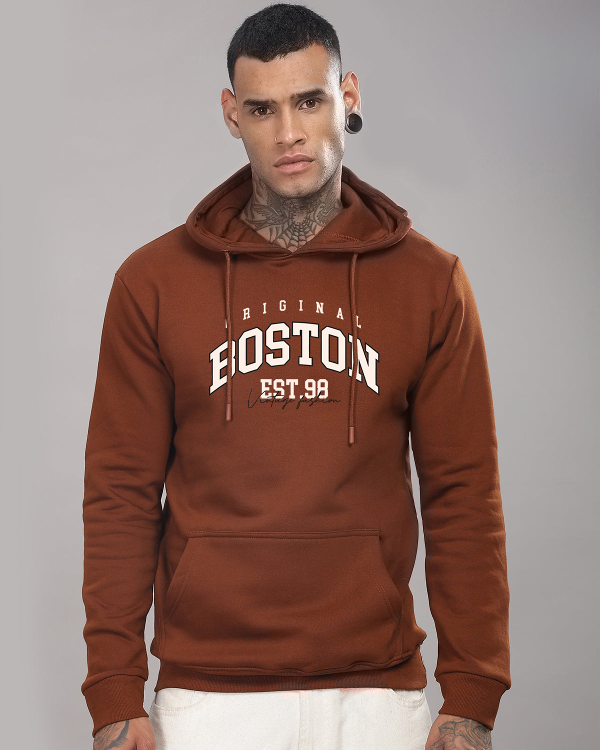 Men Brown Printed Hoodie