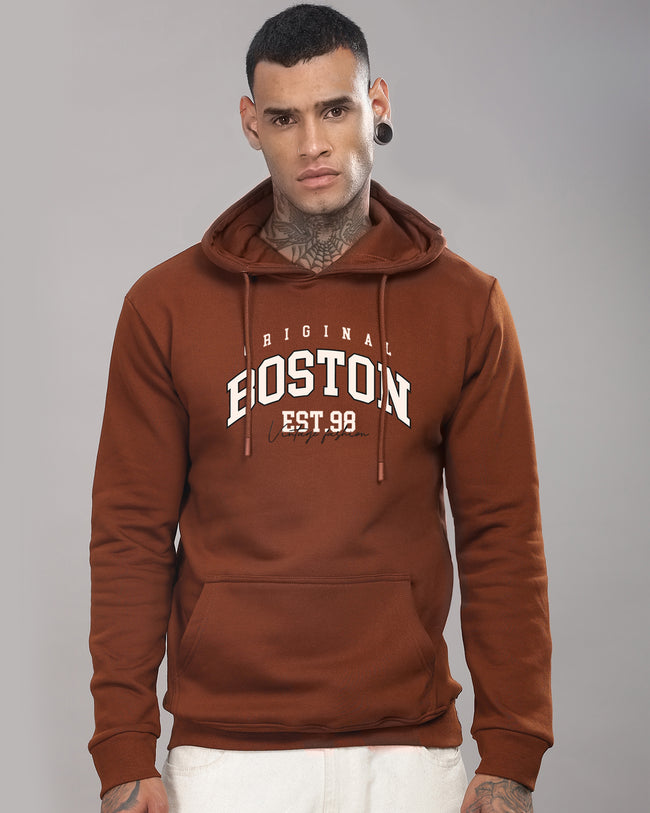 Men Brown Printed Hoodie