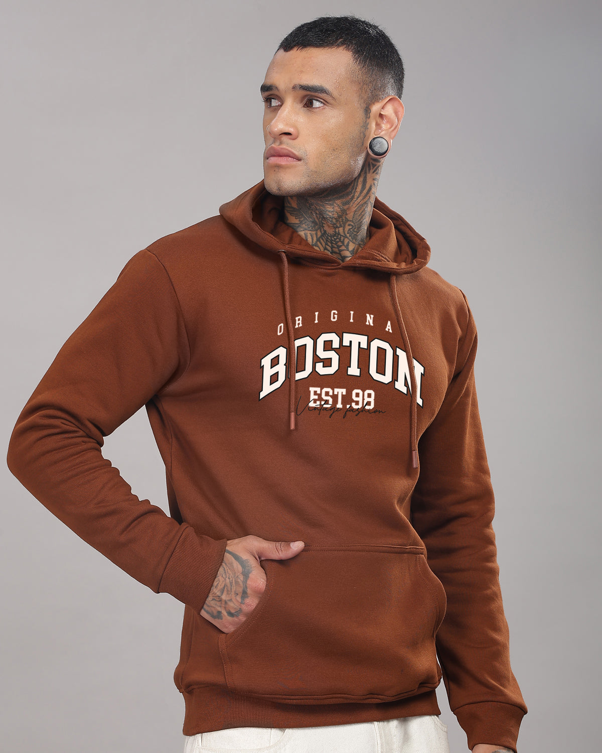 Men Brown Printed Hoodie