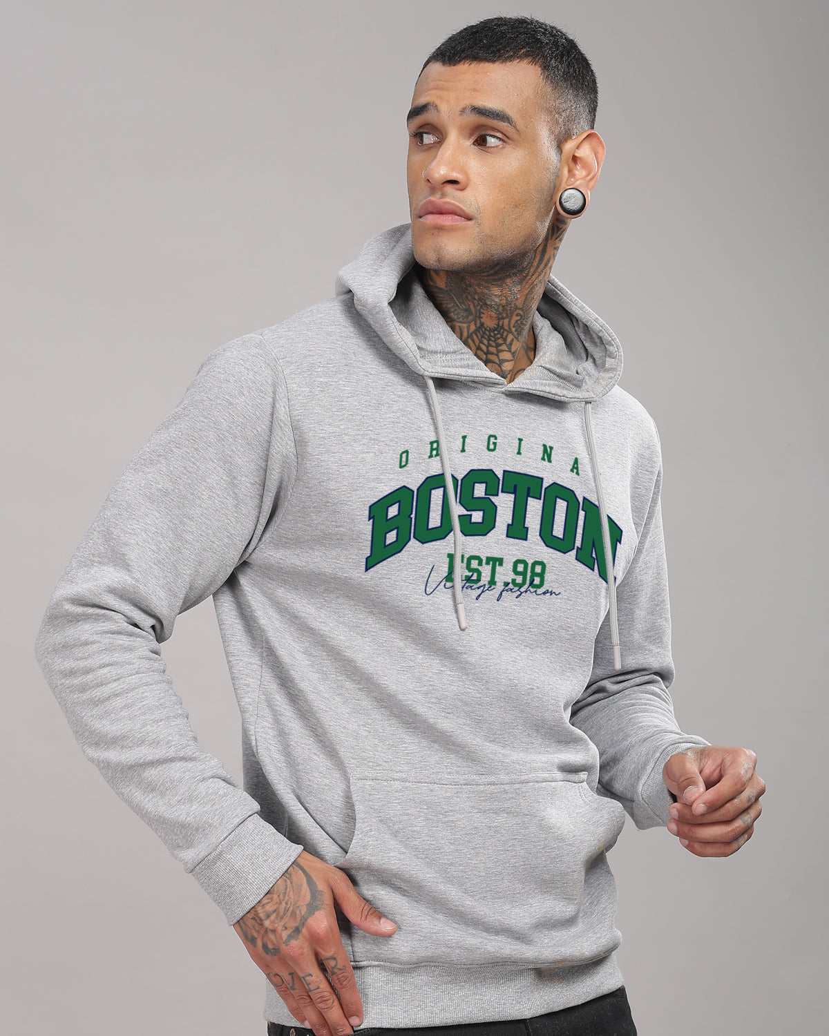 Men Grey Printed Hoodie