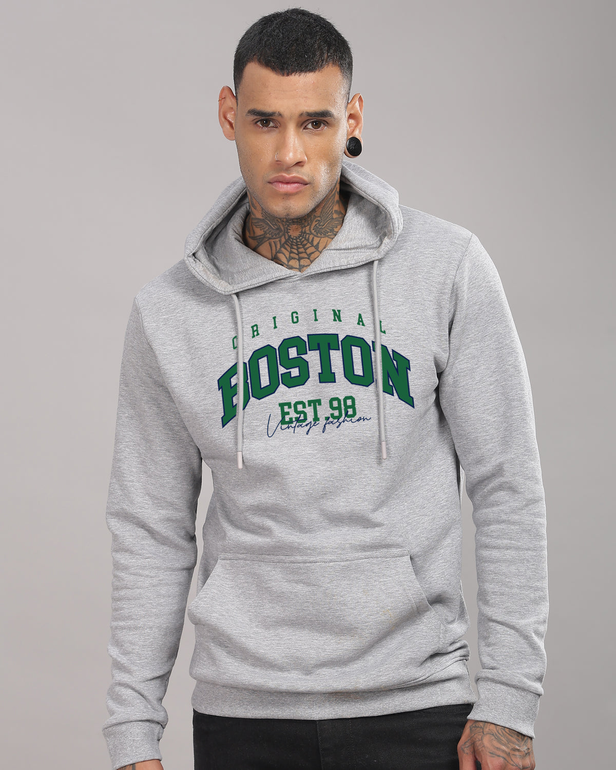 Men Grey Printed Hoodie