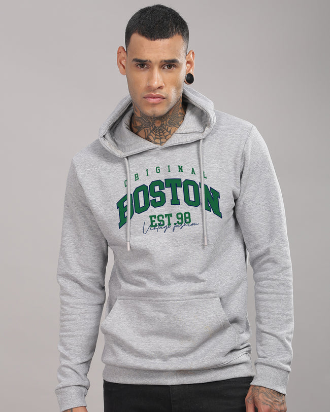 Men Grey Printed Hoodie