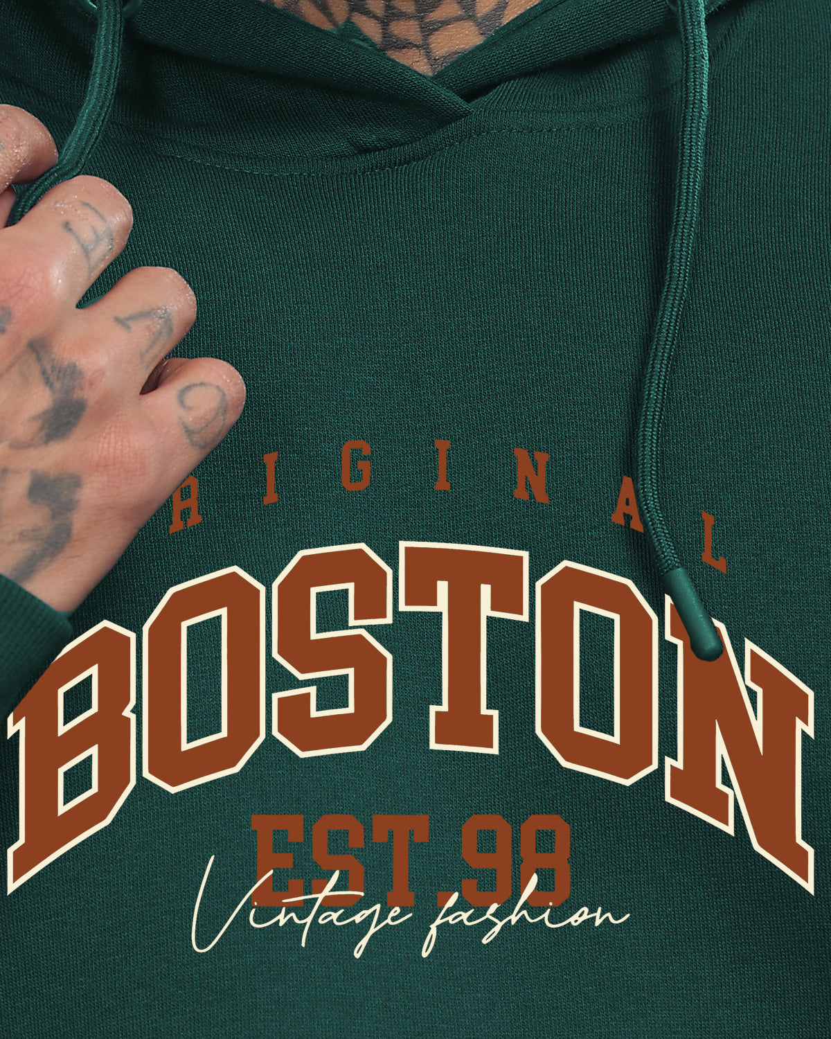 Men Green Printed Hoodie