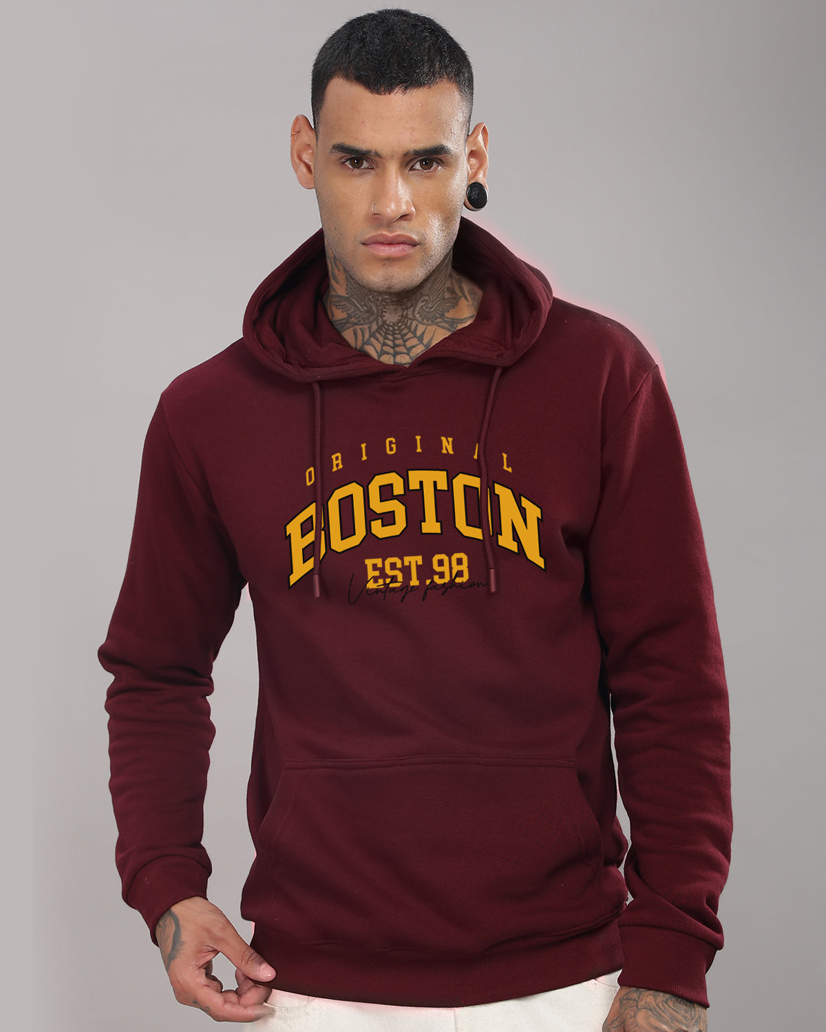 Men Maroon Printed Hoodie