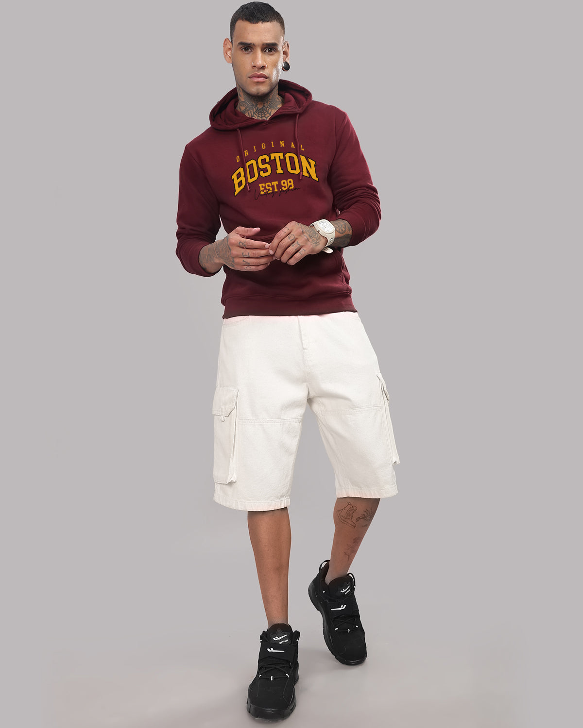 Men Maroon Printed Hoodie