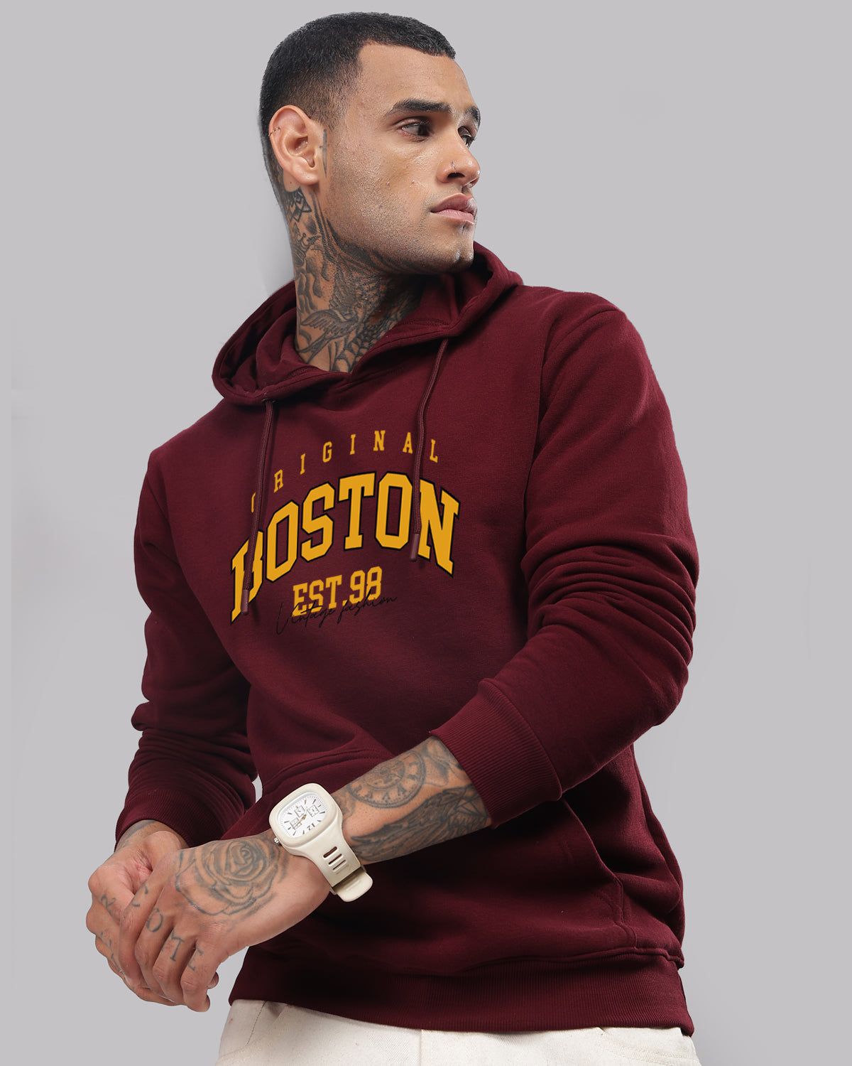Men Maroon Printed Hoodie