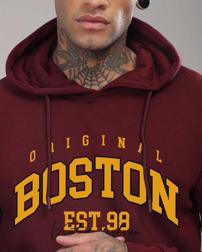 Men Maroon Printed Hoodie