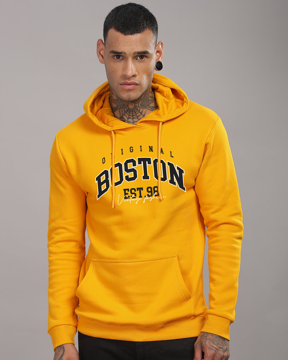 Men Mustard Printed Hoodie