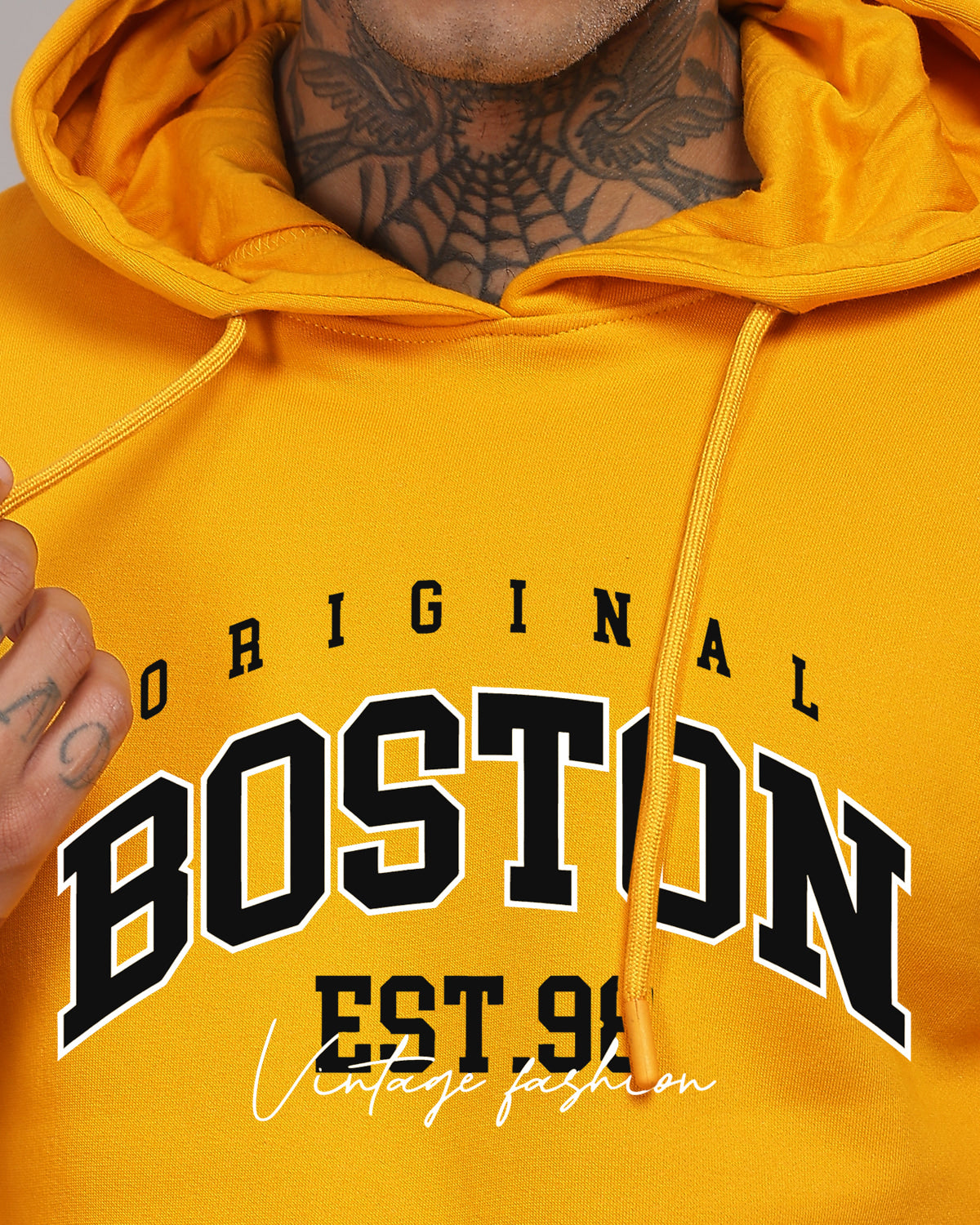 Men Mustard Printed Hoodie