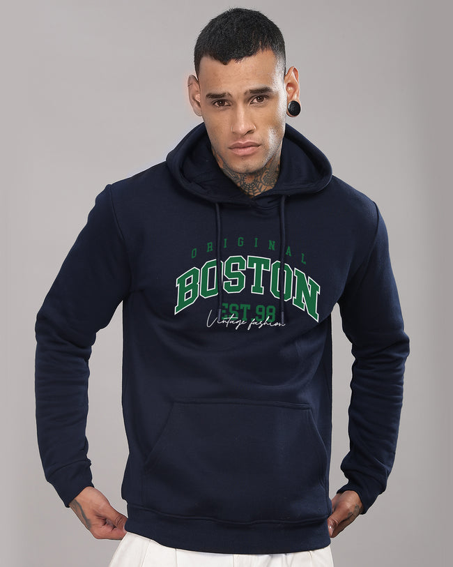 Men Navy Blue Printed Hoodie