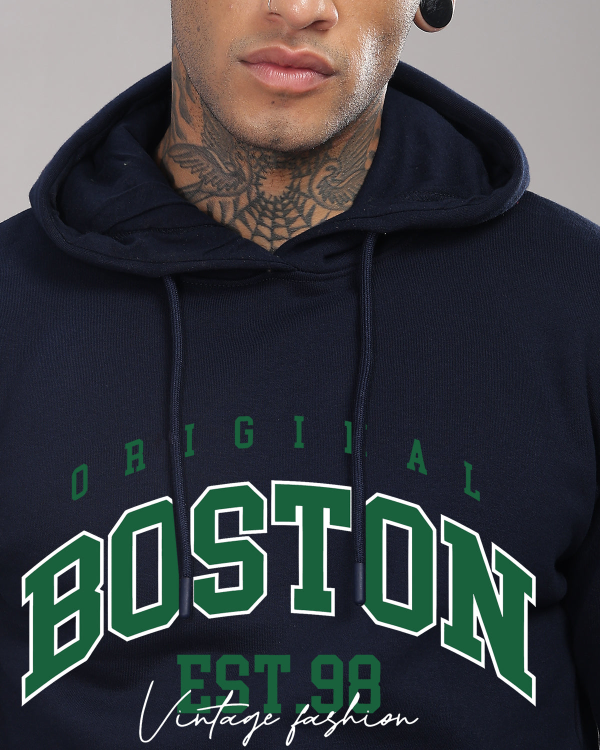 Men Navy Blue Printed Hoodie