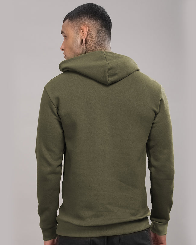Men Olive Printed Hoodie