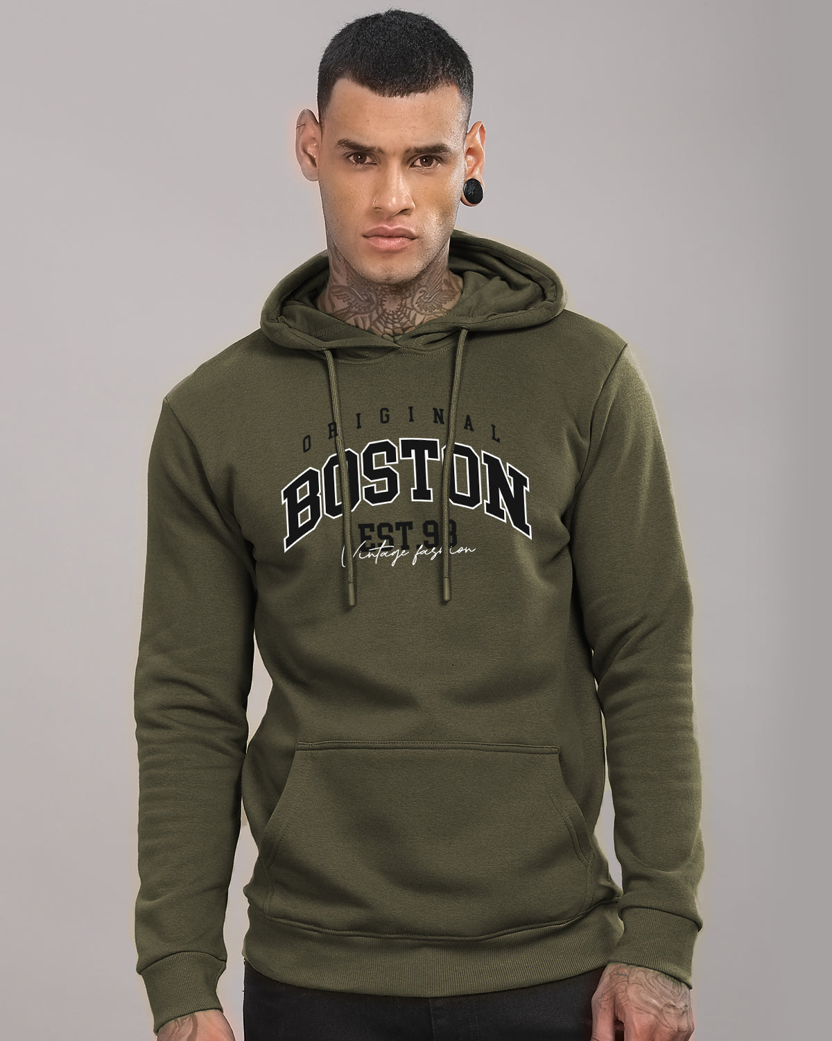 Men Olive Printed Hoodie