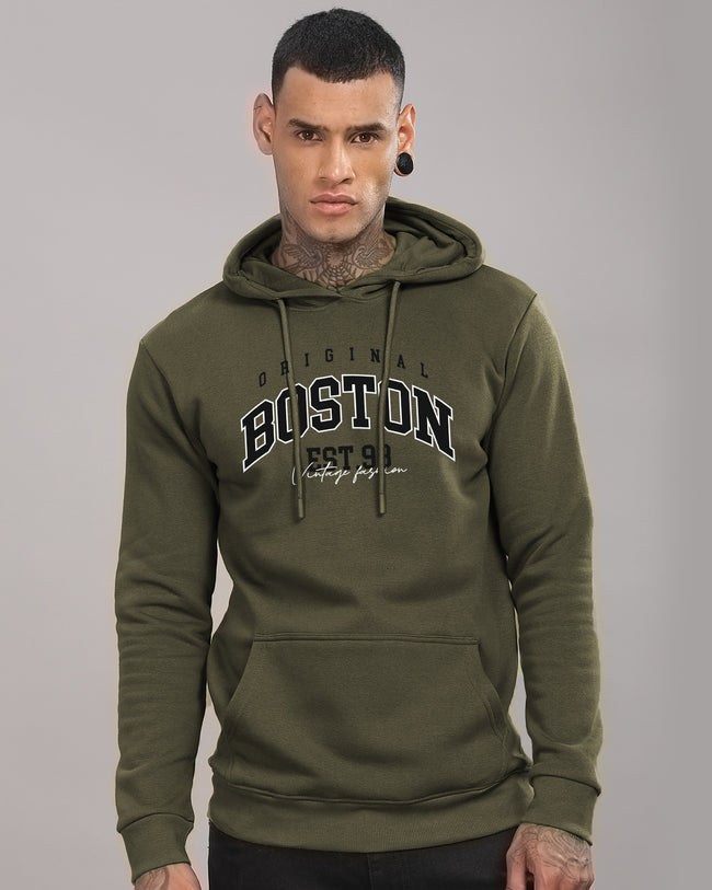 Men Olive Printed Hoodie