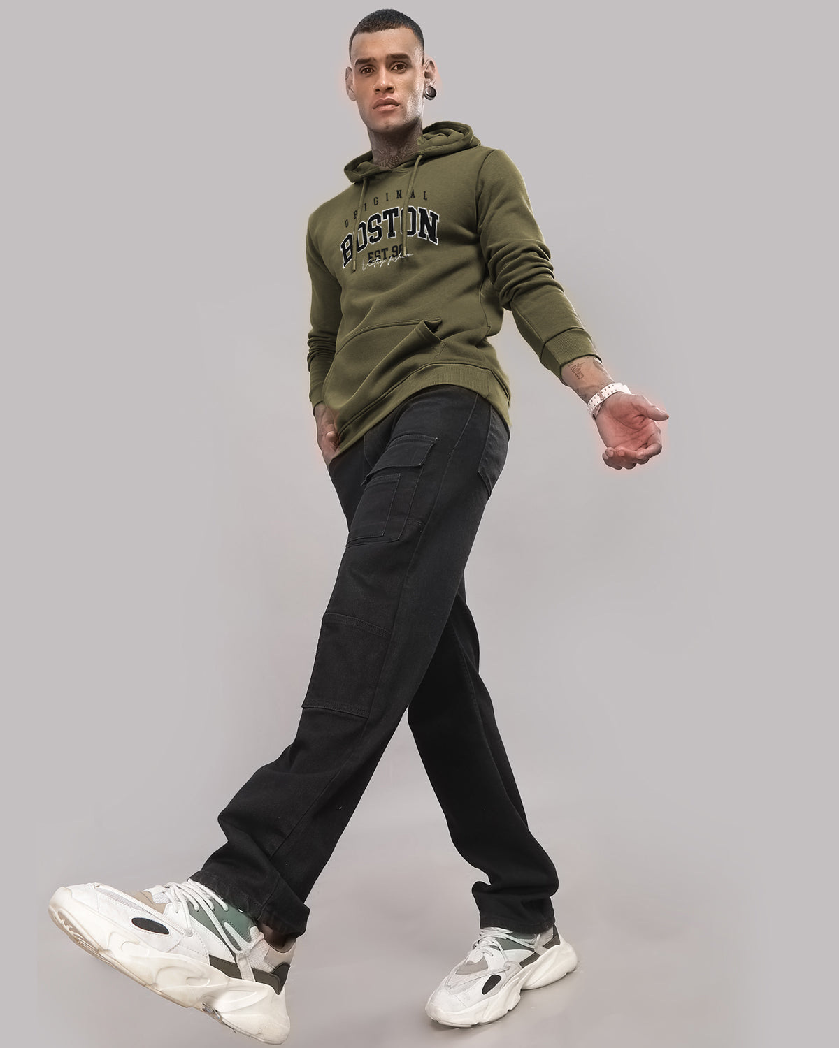 Men Olive Printed Hoodie