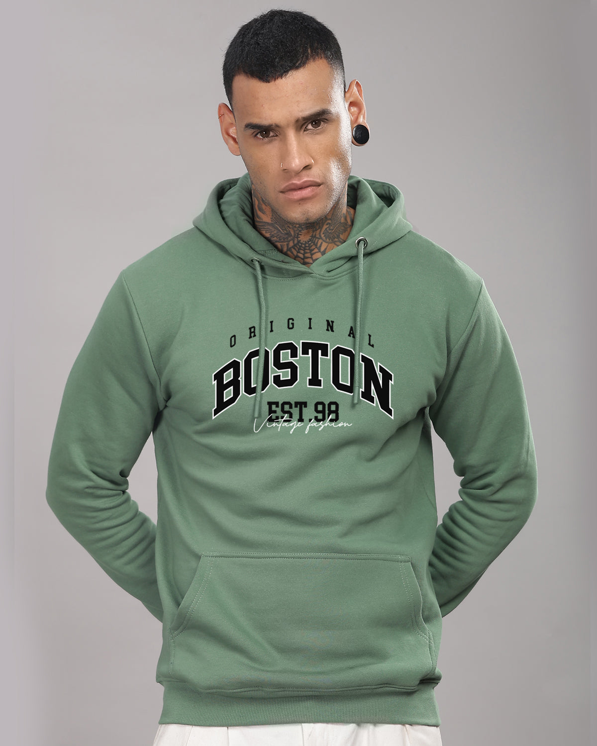 Men Green Printed Hoodie