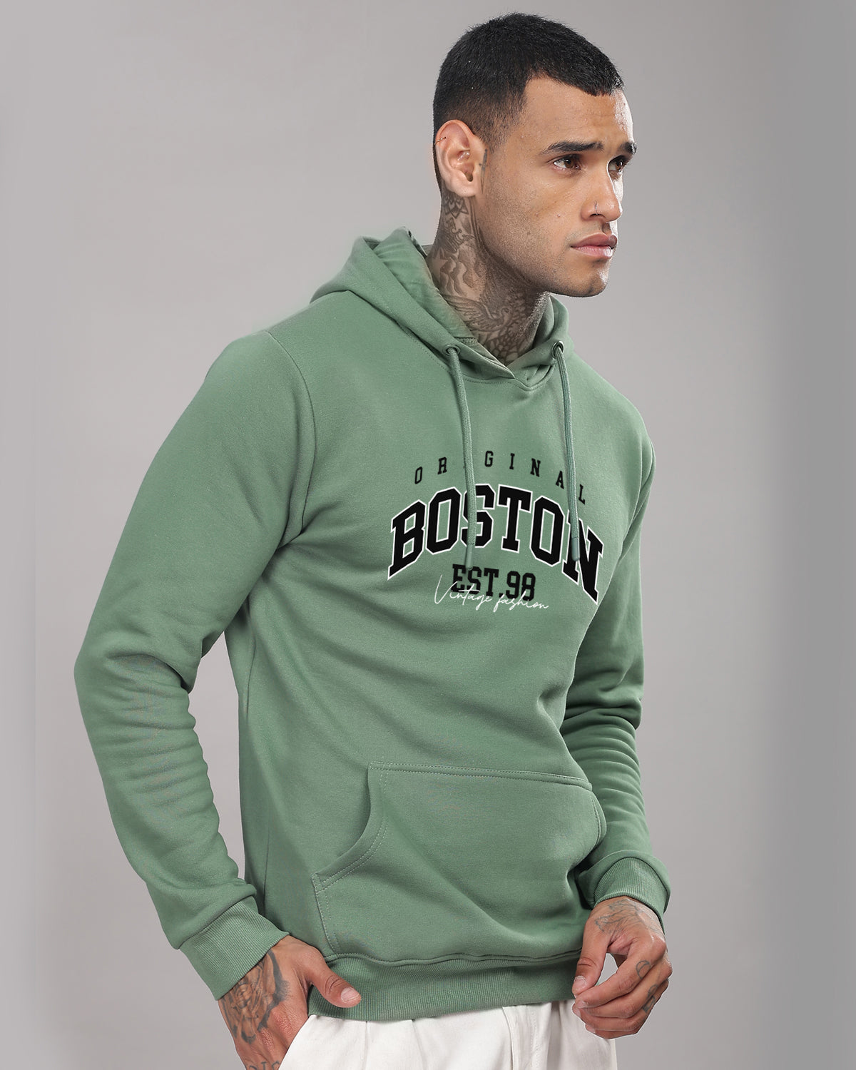 Men Green Printed Hoodie