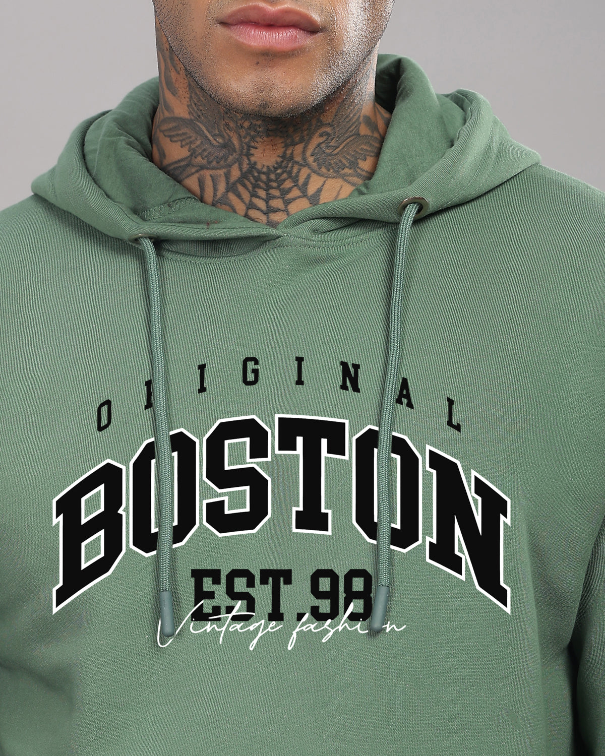 Men Green Printed Hoodie