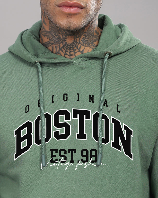 Men Green Printed Hoodie