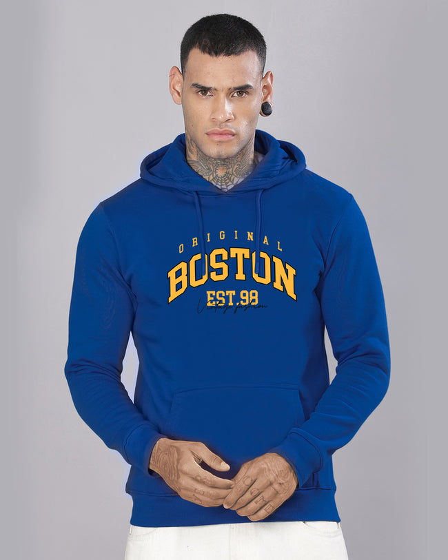 Men Royal Blue Printed Hoodie