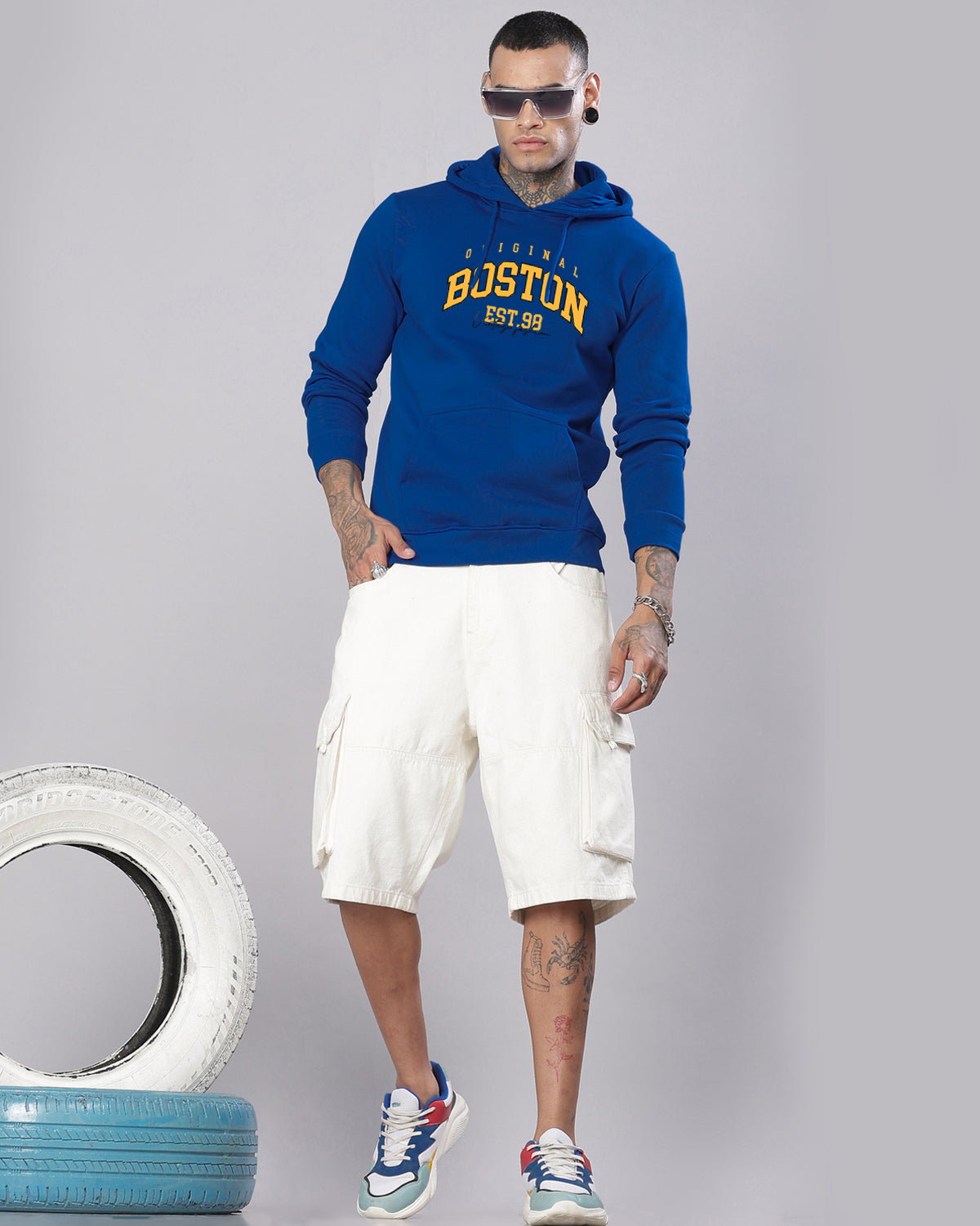 Men Royal Blue Printed Hoodie