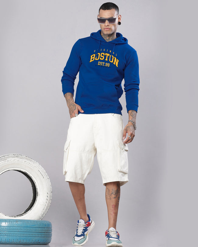 Men Royal Blue Printed Hoodie