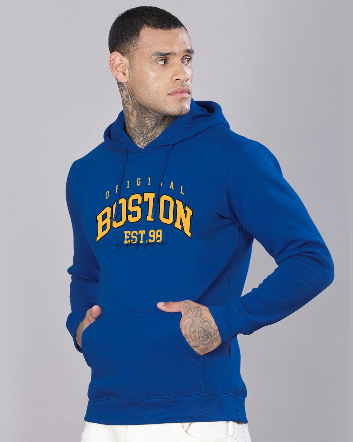 Men Royal Blue Printed Hoodie