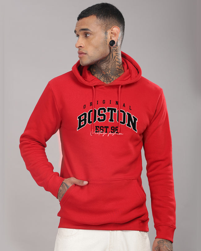 Men Red Printed Hoodie