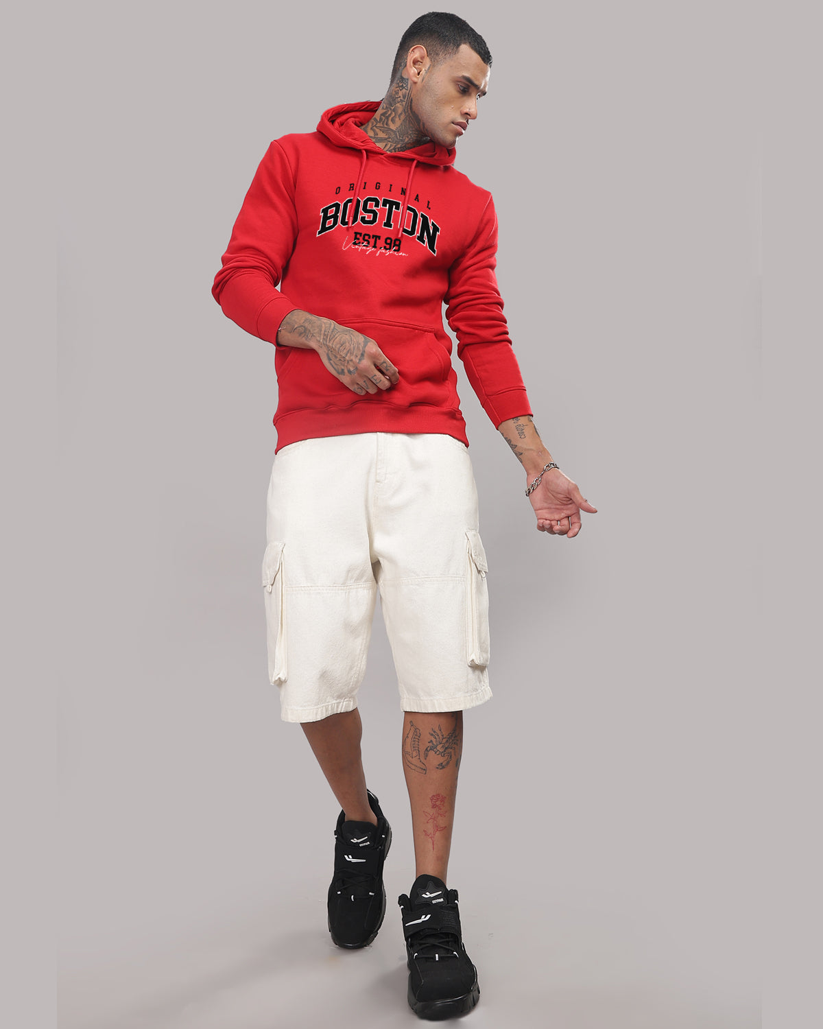 Men Red Printed Hoodie