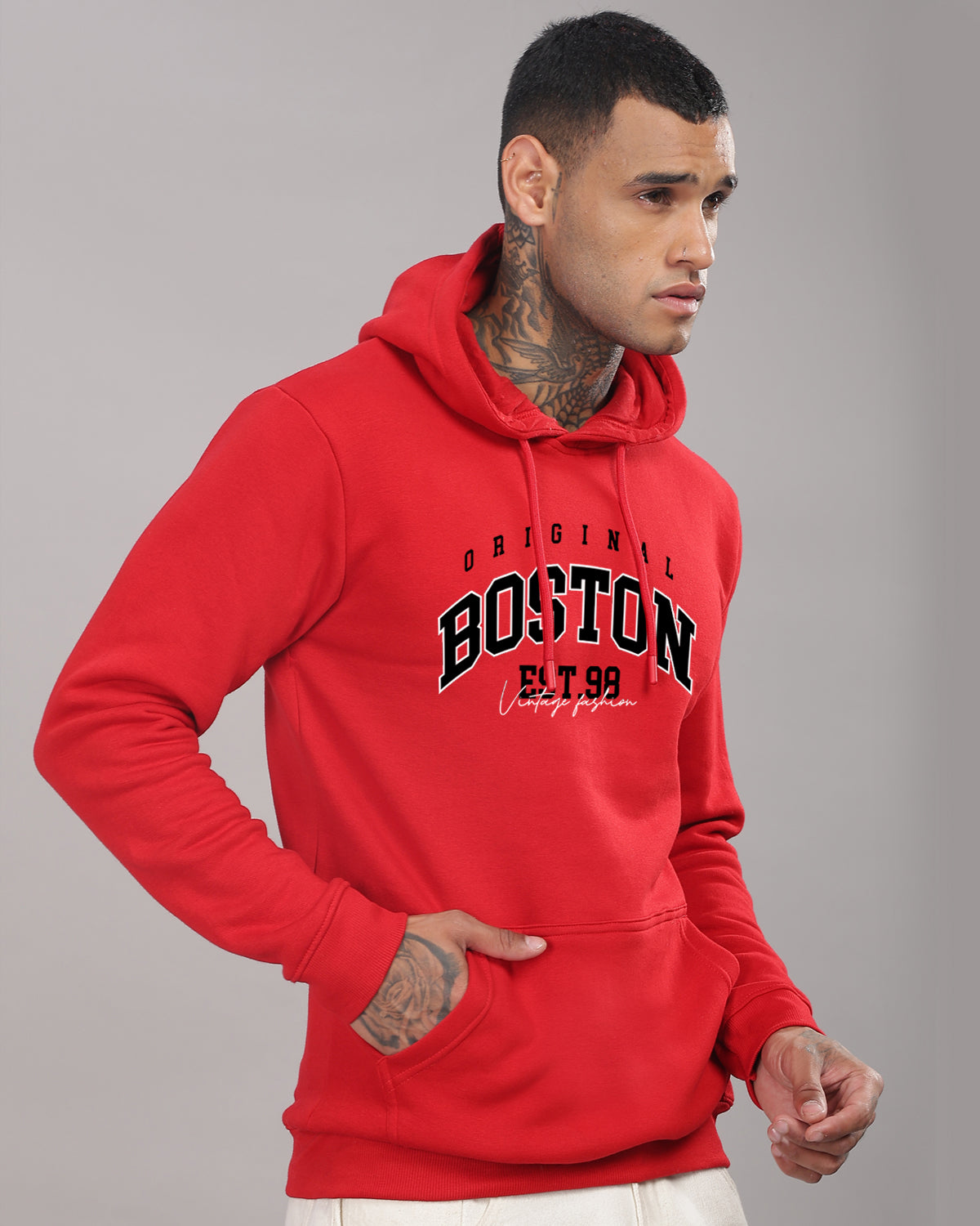Men Red Printed Hoodie