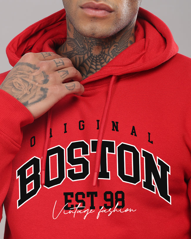 Men Red Printed Hoodie