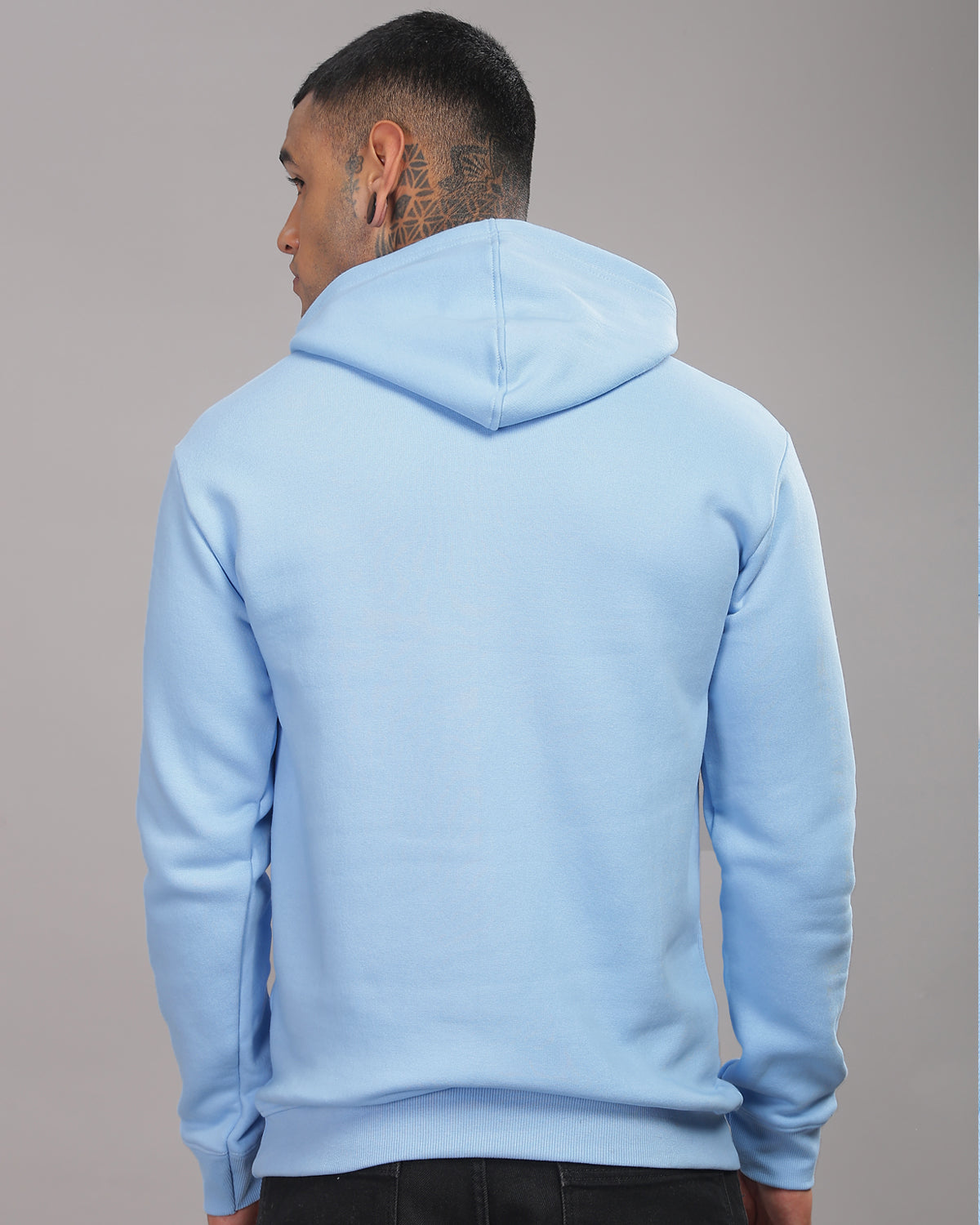 Men Sky Blue Printed Hoodie