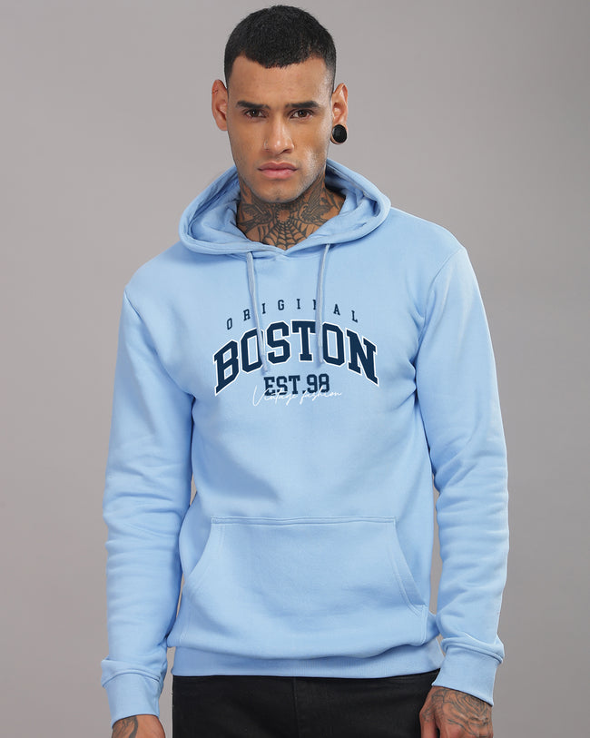 Men Sky Blue Printed Hoodie