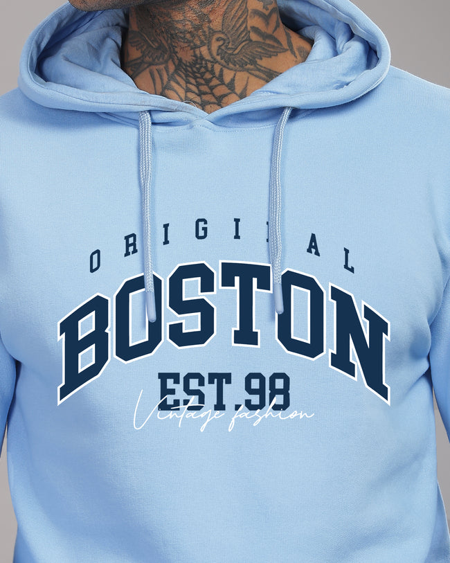 Men Sky Blue Printed Hoodie