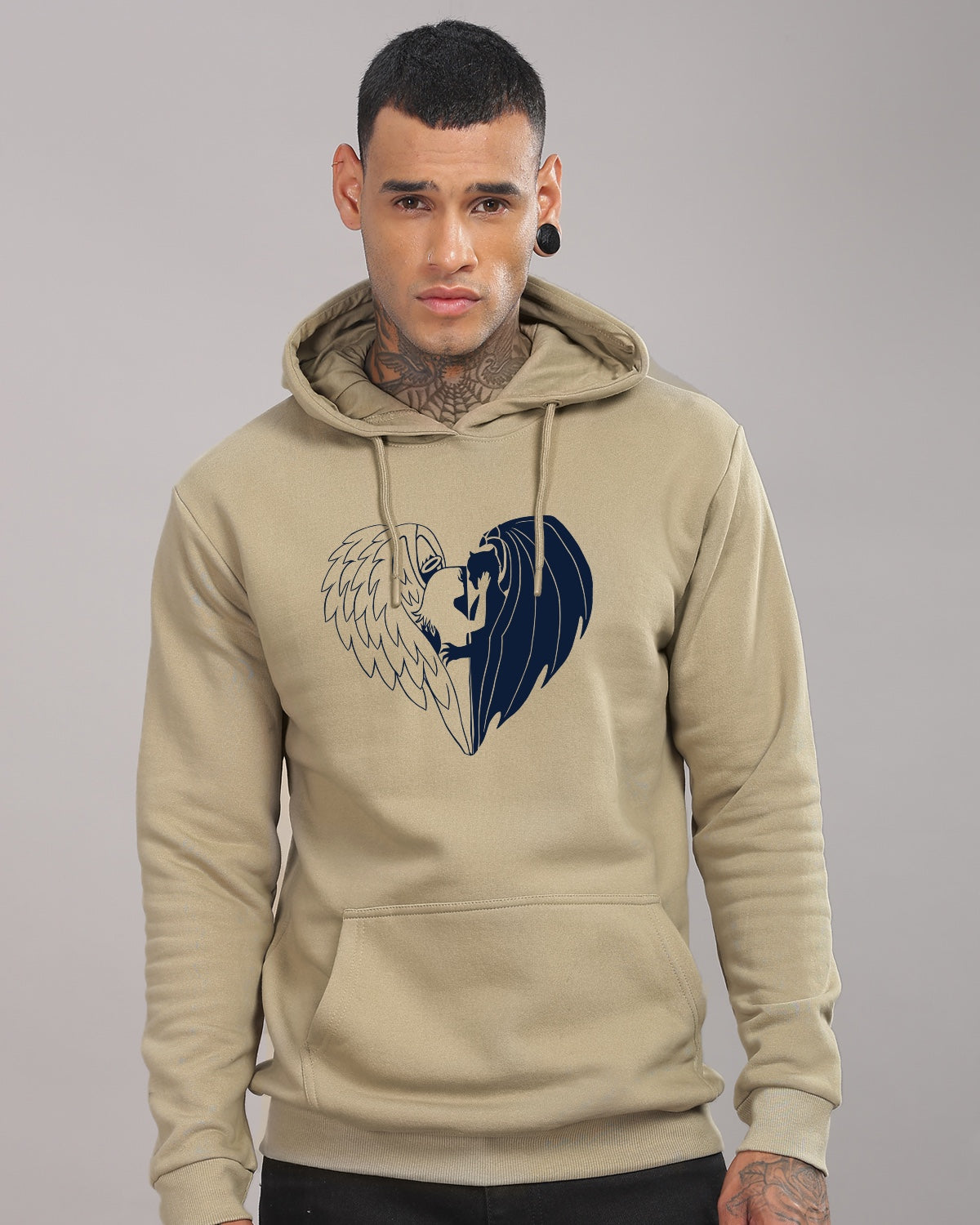 Men Beige Printed Hoodie