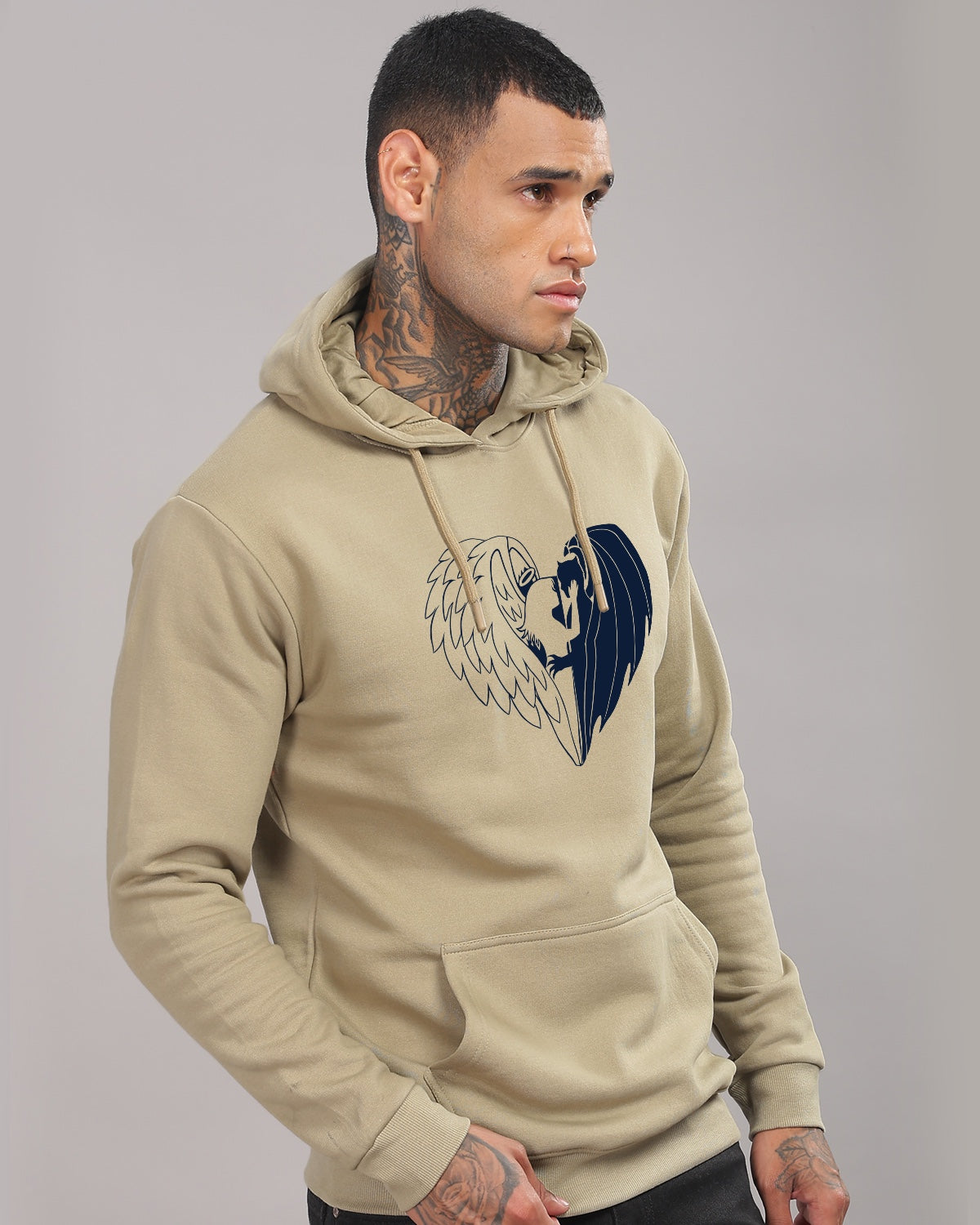 Men Beige Printed Hoodie