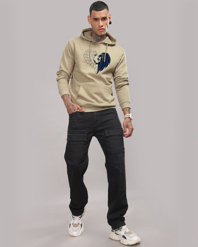 Men Beige Printed Hoodie