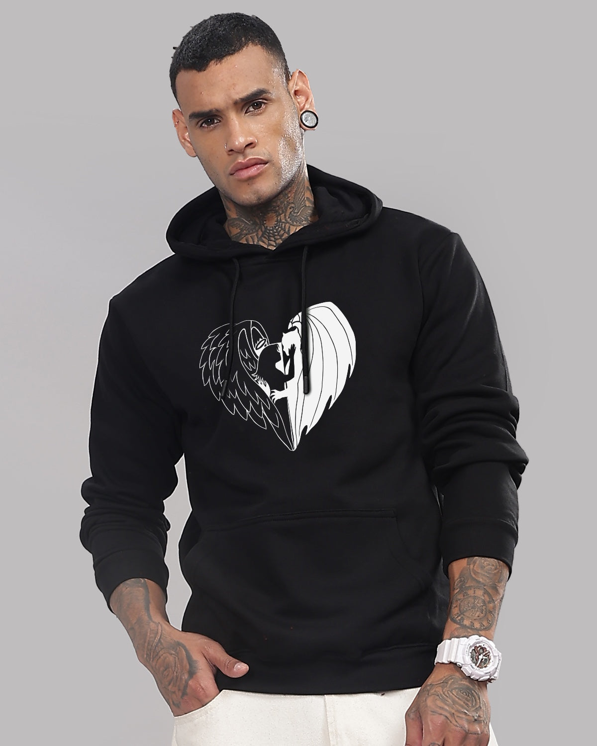 Men Black Printed Hoodie
