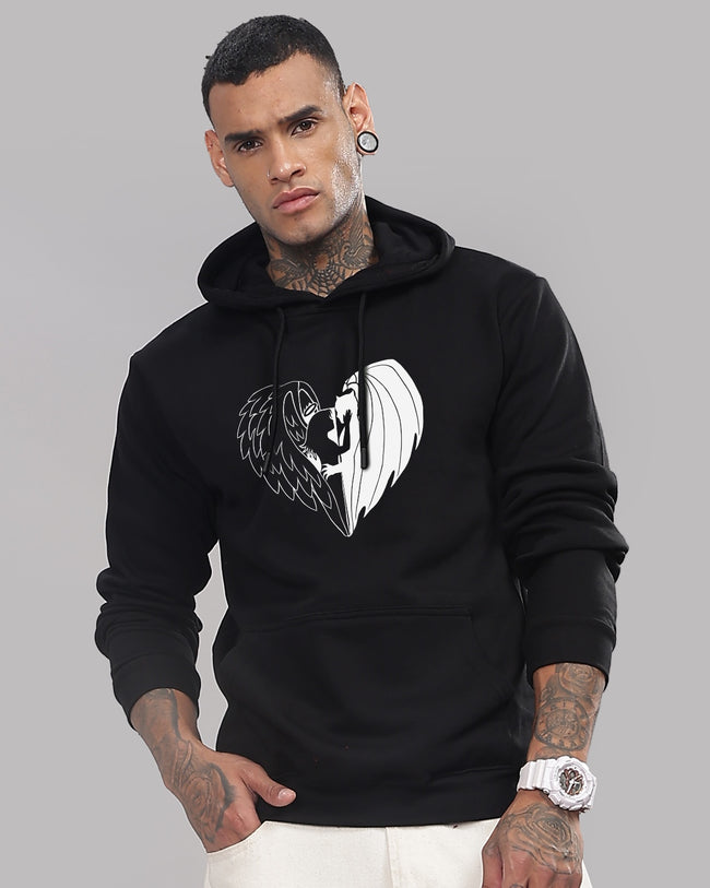 Men Black Printed Hoodie