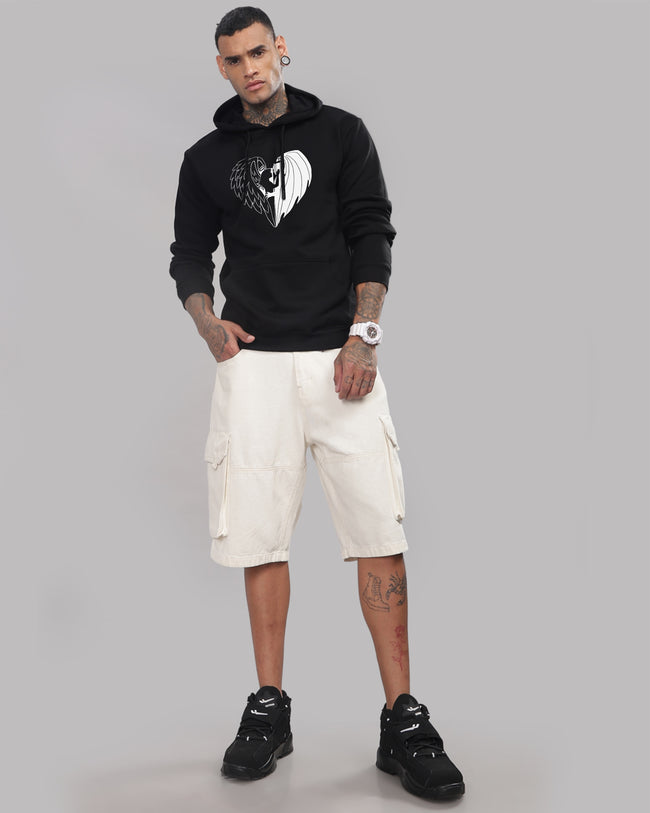 Men Black Printed Hoodie