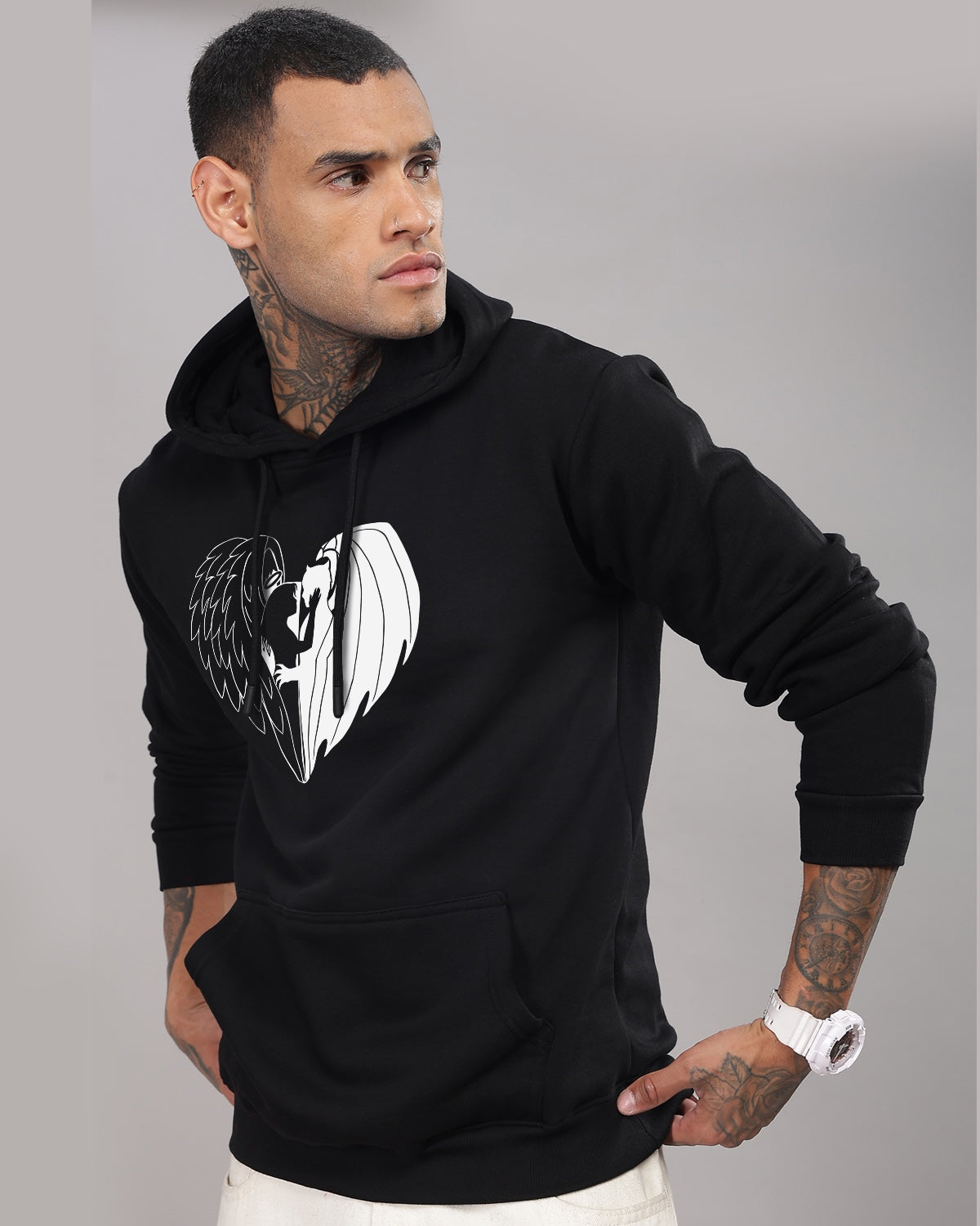 Men Black Printed Hoodie