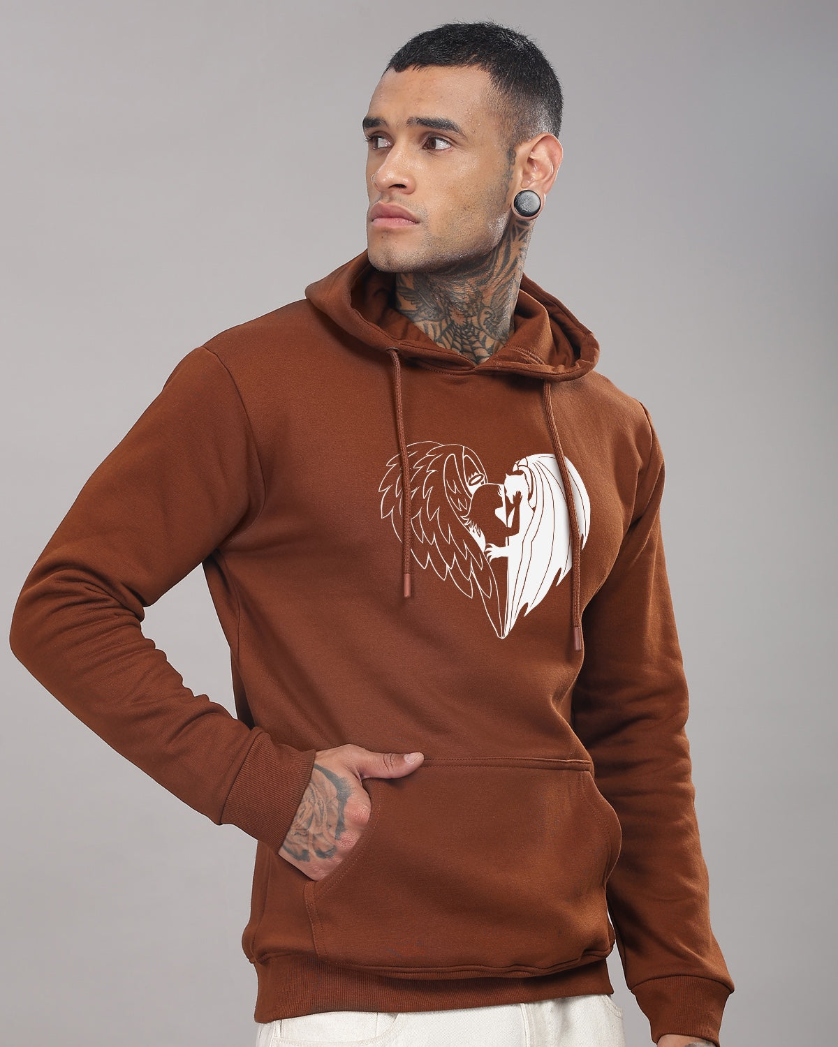 Men Downtown Brown Printed Hoodie