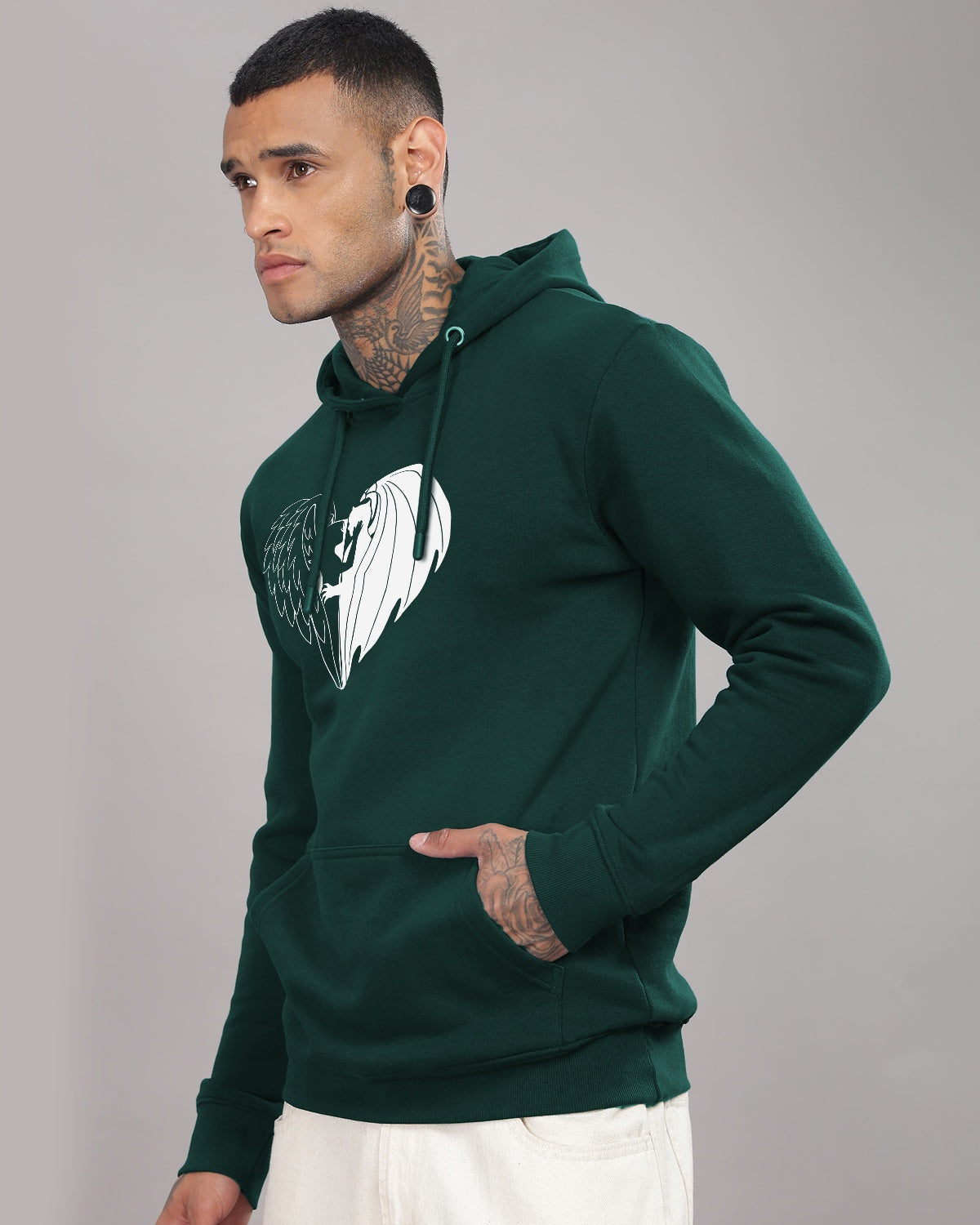 Men Green Printed Hoodie