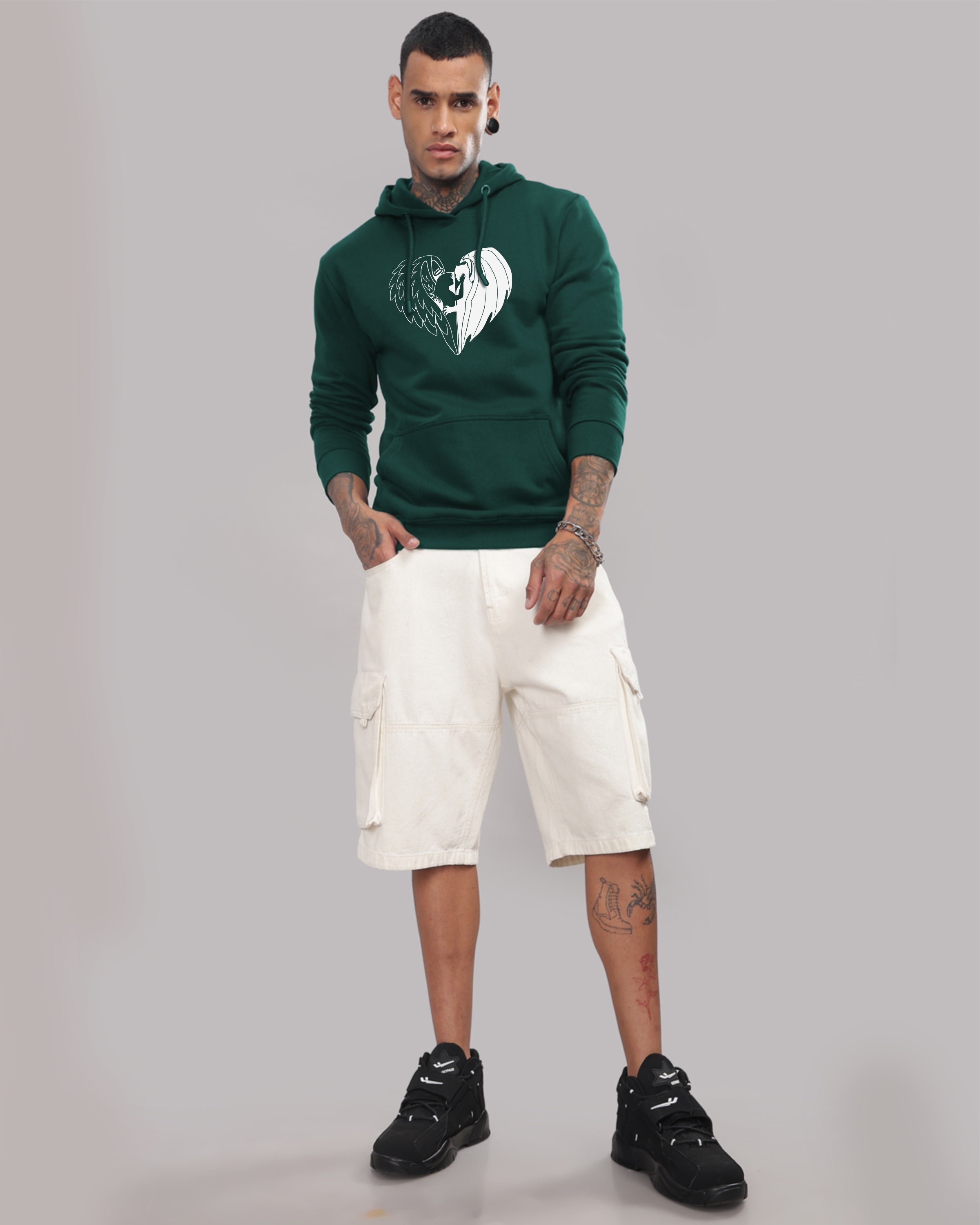 Men Green Printed Hoodie